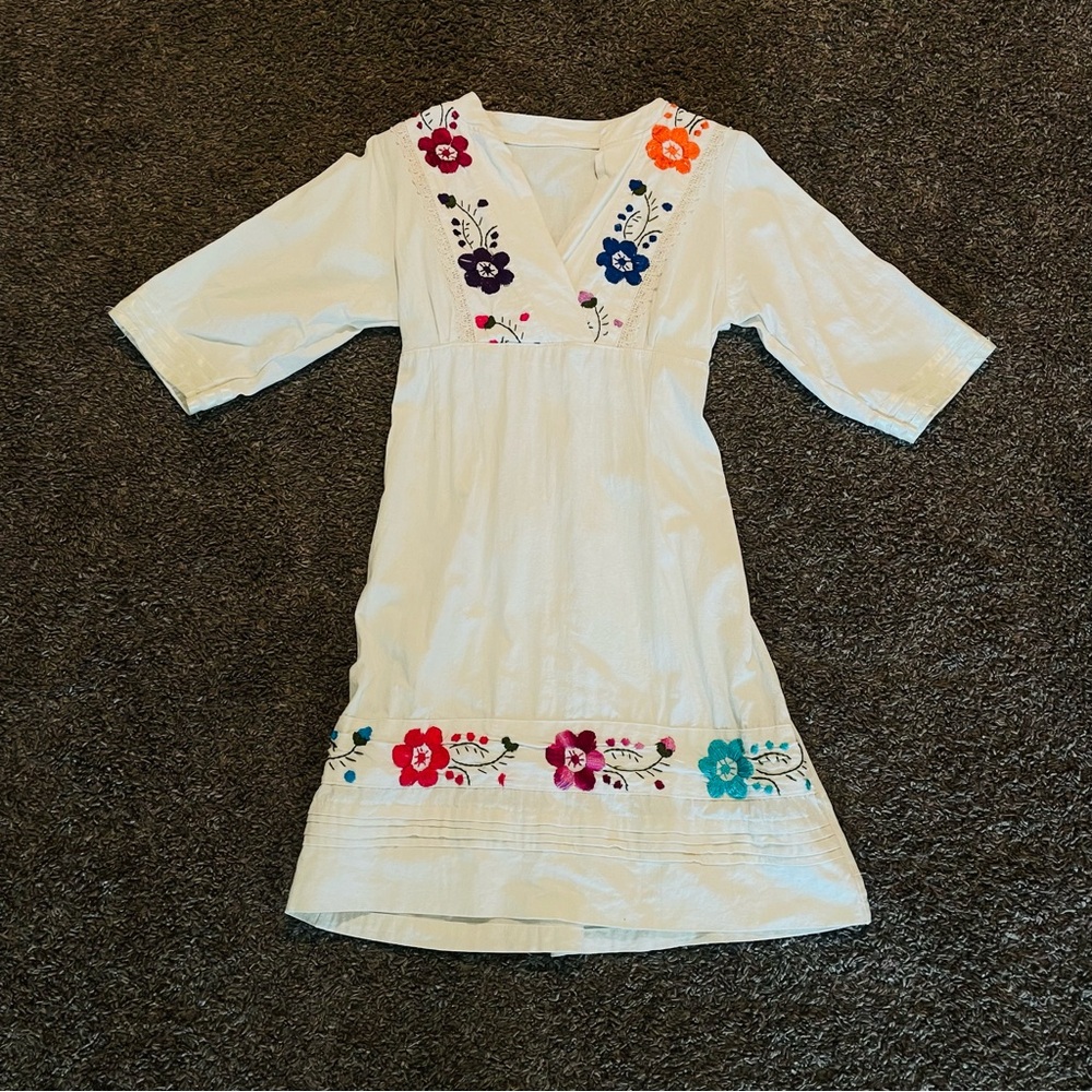 Traditional Mexican Wedding Guest Dress with Colorful Floral Embroidery